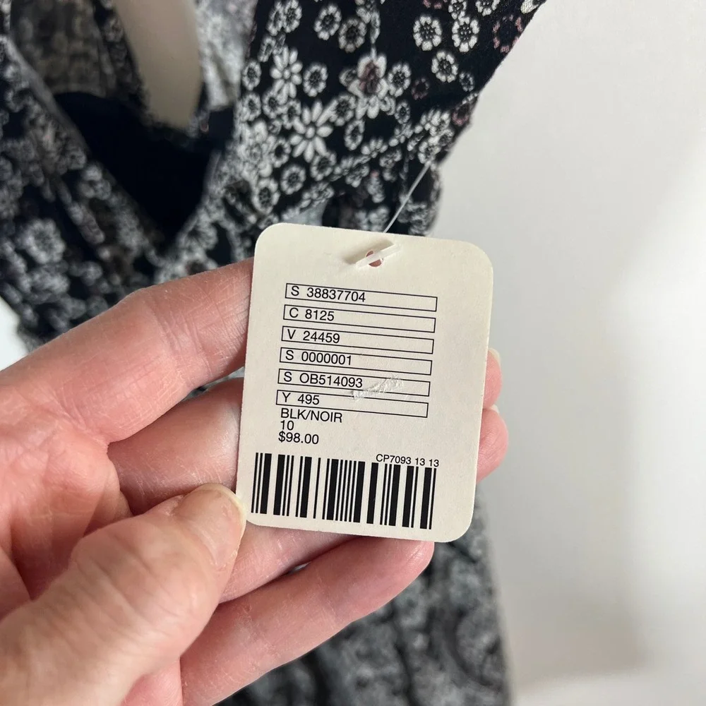 Free People Floral Paisley Ruffle Romper‎ Black White OB514093 Size 10 NWT